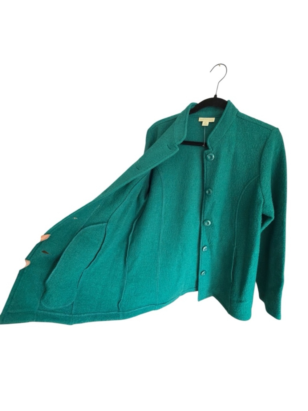 Appleseed’s Teal Wool Jacket Mandarin Collar Button Front Medium - Picture 3 of 7